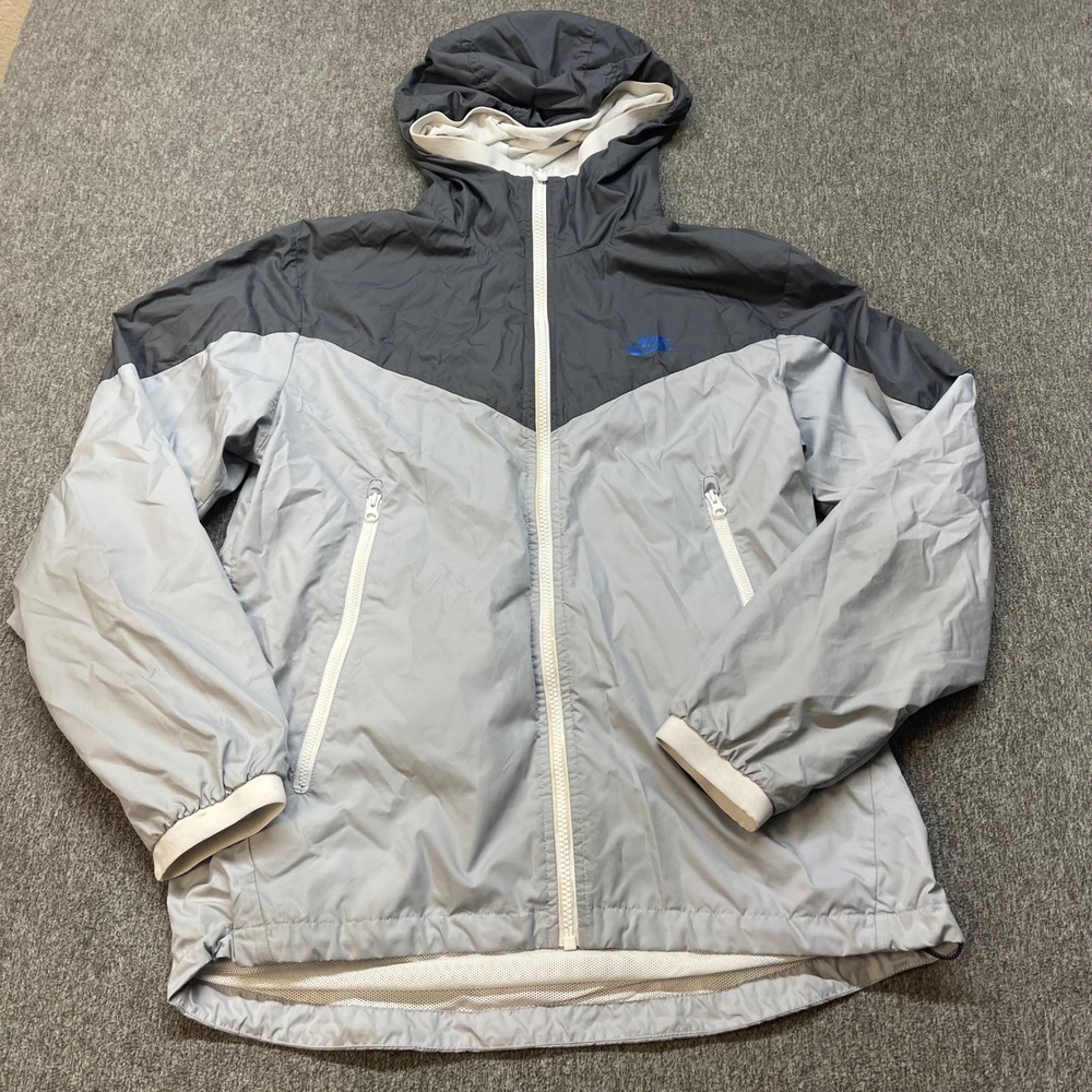 Nike Windrunner Hooded Jacket Men Small Gray Blue Zip Up Lightweight